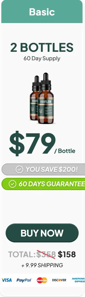 ViriFlow 2-bottle basic pack price discount with 60-day money-back guarantee.