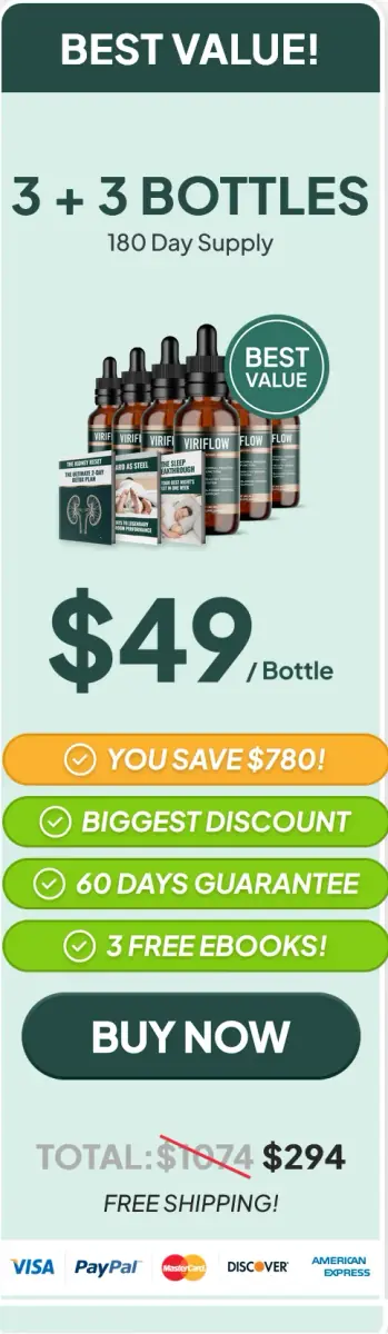 ViriFlow 6-bottle basic pack price discount with 180-day money-back guarantee.